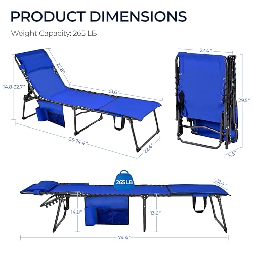 Yaheetech 22.4" Tanning Chair with Face Hole, Adjustable 5-Position Folding Chaise Lounge Chairs, Outdoor Lounge Chairs for Lawn, Beach, Sunbathing, Blue - color: Blue, size: 22.4"
