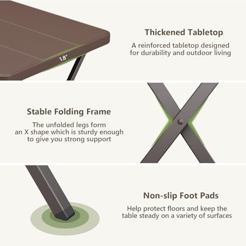 Folding Table 2 Pack, Portable Square Foldable Table No Assembly, Heavy Duty Steel Frame Indoor Outdoor Camping Patio Table, Picnic Card Table for Backyard, RV, Small Spaces - size: 27inch-2 Pack