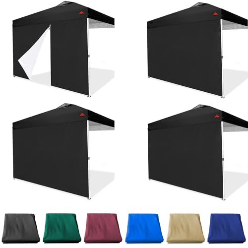 SideWalls for 10x10 Pop up Canopy Frame, 3 Pack Black SunWall and 1Pack Door Only, Black (with Zippers) - color: Black, size: 4 Sidewalls
