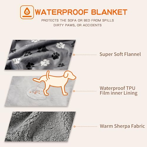 Waterproof Dog Blankets Pet Blanket, 30"x40" Cat Blanket for Indoor Cats, Soft Fluffy Sofa Car Bed Protector, Reversible Sherpa Fleece Puppy Blanket for Small Medium Dogs (Dark Grey-Paws) - color: Dark Grey-paws, size: 30"x40"