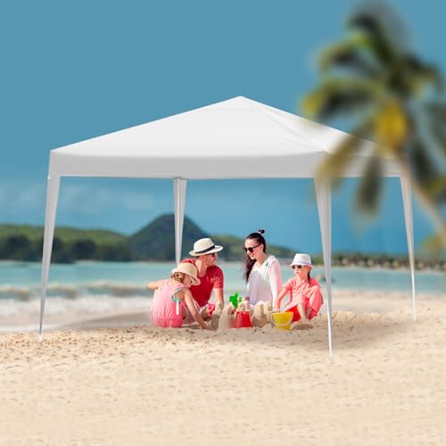 10x10ft Pop Up Canopy Tent, Portable Instant Tent with 4 Sidewalls, Waterproof Sun Shelter for Outdoor Parties, Beach, Easy Setup with 2 Doors & 2 Windows (White)