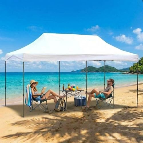 CABIHOME 10X20FT Instant Pop Up Canopy Tent, Beach Tent with One Push Setup, Heavy Duty Canopy Set, Waterproof & UV Protected, Outdoor Canopy for Commercial Events, Camping, Backyard Parties, White