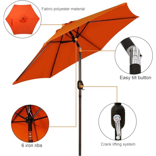 Blissun 7.5 ft Patio Umbrella, Yard Umbrella, Outdoor Market Umbrella with Push Button Tilt Crank, Orange - color: Orange