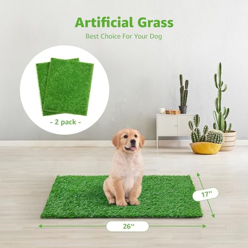 Artificial Dog Grass Pee Pad 26" x 17" 2 Pack, Washable Indoor Potty Training Replacement Grass Turf for Puppy, Reusable Realistic Fake Grass Pads for Dogs, Easy to Clean with Drainage Holes - size: 26"x17"