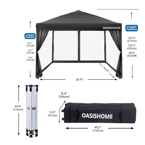 OASISHOME Pop-up Gazebo Instant Portable Canopy Tent 10'x10', with 2 Styles Sidewalls,Netting, Windows, Wheeled Bag, for Patio/Outdoor/Wedding Parties and Events(Black，10x10) - color: Black with 2 styles Sidewalls