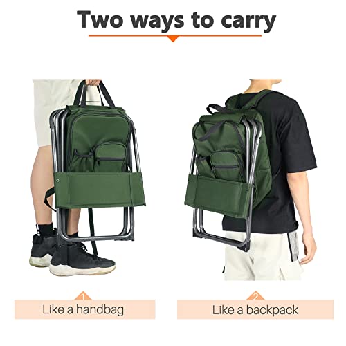 Portal Backpack Cooler Chair Fishing Chairs with Backrest Folding Camping Stool Compact for Outdoors Hiking Hunting Travel, Supports 225 lbs Capacity - color: Green