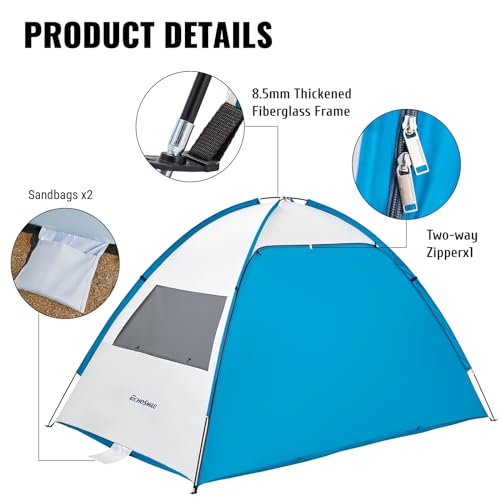 EchoSmile UPF 50+ Beach Tent Sun Shelter for 3/4 Person, Portable Beach Cabana Tent - color: White & Blue, size: 4 Person