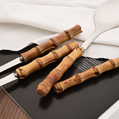 Serving Spoon and Fork Set, 304 Stainless Steel Serving Utensils with Natural Bamboo Handle, 10" Long Handle Serving Set for Kitchen Party Buffet, 4 Pieces / 2 of Each - color: 4-Piece Serving Utensils