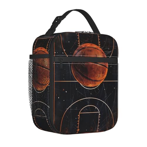 Reusable Basketball Lunch Box for Kids Girls Boys Women Men Adult, Insulated Dynamic Sport Lunch Bag,Polyester Cooler Handbags Case for School Picnic Work Travel Beach or Hiking - color: Basketball 01