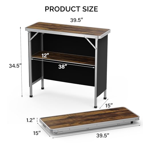 Bonnlo Folding Portable Bar Table, Mobile Bar Table for Events, Party, Camping, Picnic, Tradeshow, Indoor with Black Skirt 39 "L x 34" H - color: Nature