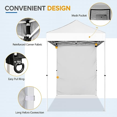 EAGLE PEAK Pop up Canopy 5x5, Outdoor Portable Canopy Tent with One Removable Sunwall, Carry Bag Included, White - color: White