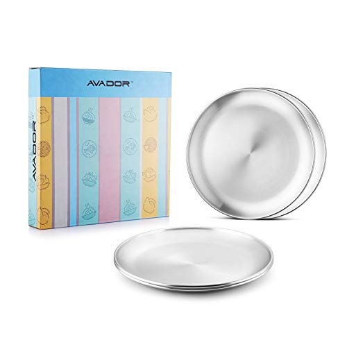 Avador® 18/8 Stainless Steel Products for Dining | Camping | Outdoor BPA Free Dishwasher Safe (Set of 4 Round Plates) - color: Set of 4 Round Plates