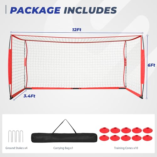 Soccer Goal, 12X6 FT Soccer Goals for Backyard, Portable Soccer Net for Outdoor Practice Training, Quick Setup Soccer Practice Equipment with Metal Base - style: Classic Net