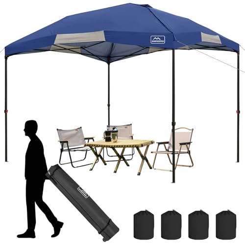 KAMPKEEPER 12x12 Pop Up Canopy Tent,Heavy Duty Outdoor Sun Shade for Events,Camping,Parties - Polygonal Patio Gazebo with Wheeled Bag,4 sandbags(Navy Blue, 12x12FT) - color: Blue, size: 12x12FT