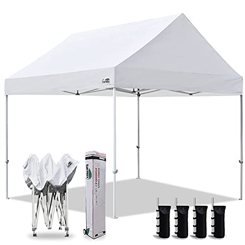 Eurmax USA Patented 10x10 Pop Up Canopy Tent Party Tent Commercial Instant Canopies Shelter with Heavy Duty Roller Bag,Bonus 4 Sand Bags (Snow White) - color: White, size: 10x10 Patented