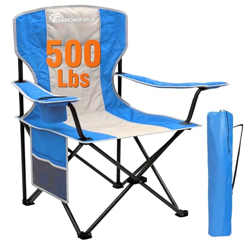 Oversized Camping Chairs, 500 LBS Capacity Folding Chair, High Back Camping Chair for Adult, Portable Outdoor Camping Chair with Wide Cup Holder and Side Pocket for Hiking Fishing Sports(Blue Grey) - color: 500lbs Blue Grey, size: Oversized