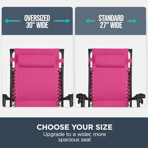 Best Choice Products 30” Wide Folding Zero Gravity Outdoor Recliner Patio Lounge Chair w/Adjustable Canopy Shade, Headrest, Side Accessory Tray - Hot Pink/Black - color: Hot Pink/Black, size: Oversized Extra Wide