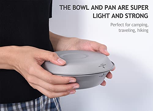 Boundless Voyage Ultralight Titanium Bowl Pan Plate Dish with Carry Bag Outdoor Camping Portable Tableware Cookware (2 Pcs Set (Shallow Bowl+Plate)) - color: 2 Pcs Set (Shallow Bowl+Plate)