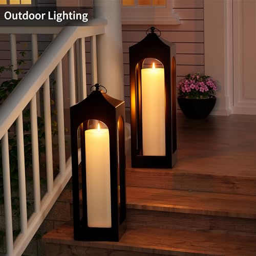 BUTHY 14" x 4" Large Outdoor Candles with Timer Waterproof Flickering LED Flameless Candles Battery Operated with Remote Fake Pillar Candles Realistic for Patio Porch Lanterns, Ivory 2 Pack - color: Ivory, size: 14in-2Pack
