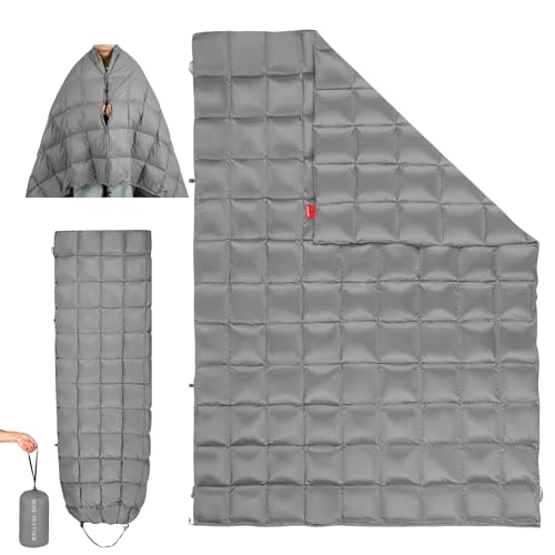 Down Camping Blanket - Lightweight, Packable, Warm & Puffy Outdoor Travel Quilt for Sleep, Hiking, Backpacking, Stadium, Festivals, Water-Resistant Sleeping Bag 55"x79" - color: Storm Gray, size: 1LB 1.6OZ / 79" x 55"