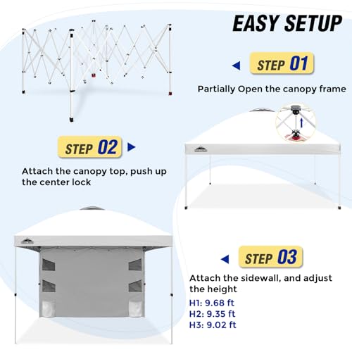 EAGLE PEAK Commercial Canopy 10x10 with Sidewall Storage, Easy OnePerson Setup Pop Up Canopy Tent with Roller Bag, Stakes, Ropes, and Weight Bags, White - color: White