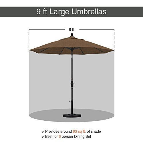 California Umbrella 9' Round Aluminum Market Umbrella, Crank Lift, Push Button Tilt, Black Pole, Woven Sesame Olefin - color: Woven Sesame