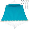 GAFETE Hammock 2 Person Quilted Fabric Hammocks for Outside, Double 12ft Hammocks with Spreader Bar, Large Removable Pillow, Storage Bag, Carabiners, Max 475 lbs Capacity (Canyon Creek Aqua) - color: Canyon Creek Aqua