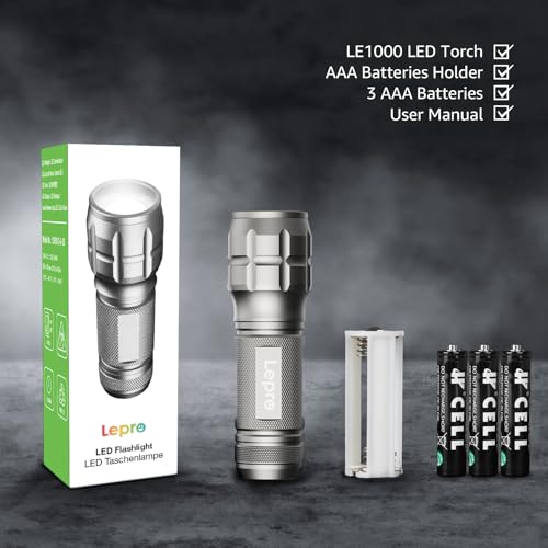 Lighting EVER LED Flashlights High Lumens, Small Flashlight, Waterproof, Adjustable Focus Flash Light for Outdoor, Emergency, Camping, AAA Batteries Included, 2 Pack - color: Gray