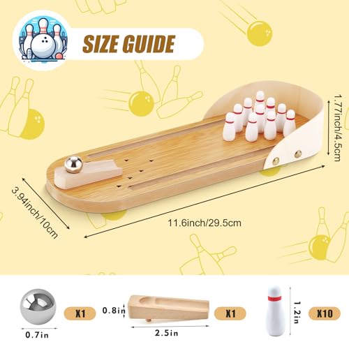 Mini Bowling Game Set, Wooden Tabletop Bowling Alley for Adults Kids, White Elephant Gift for Men Women, Office Desk Toys Stress Relief Stocking Stuffers