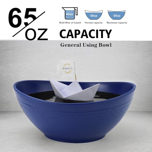Wrova 65oz Large Salad Bowls Deep Blue - Wheat Straw Serving Bowls Set of 4 - Unbreakable Serving Bowls Dishware & Microwave Safe - BPA Free Bowl for kitchen,camping - color: Blue, size: 4 Pack