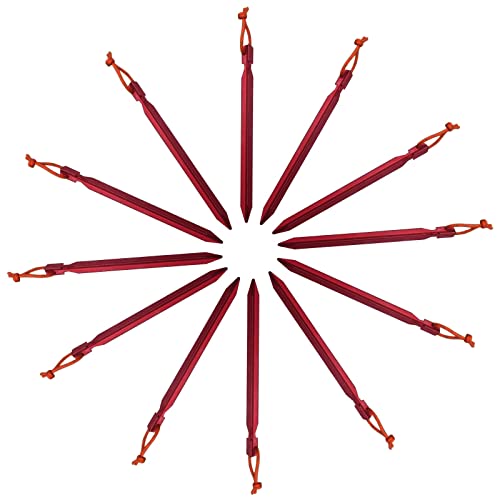 12 Pack Tent Stakes, 7075 Ground Metal Camping Aluminum Tent Pegs, Lightweight Tent Stakes Heavy Duty Spikes Camping Accessories - color: Red