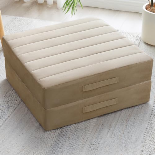 JKMAX 2 Pcs High Density Foam Floor Pillow - Upgraded Large Pillows Seating for Adults - Outdoor Floor Cushion with Soft Tufted Cover - Yoga Pillows for Sitting On Floor - 22 Inch Khaki - color: Khaki, size: 2 Counts