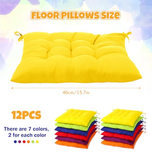 Geetery 12 Pcs Floor Pillows Bulk Seating Cushions for Floor Chair 15.7'' Large Meditation Cushion for Yoga Living Room Tatami Bedroom Balcony Office (Colorful,Square) - color: Colorful, size: Square