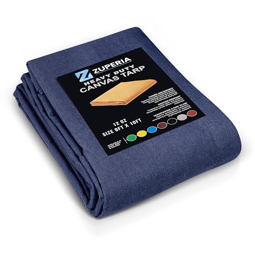 Zuperia Heavy Duty Canvas Tarp (8' x 10' ft - Pack of 1) with Rustproof Grommets, UV Resistant & Tear Resistant Multipurpose Tarpaulin Cover for Outdoor, Industrial & Commercial Use (Navy) - color: Navy, size: 8' x 10' ft - 1 Pack