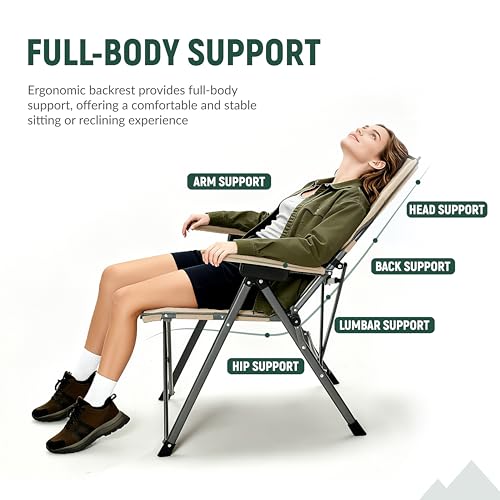 OUTSIDER 3-Position Portable Camping Chair- Heavy Duty 350 lb, Breathable Mesh, Outdoor Folding Chair for Camping, Lawn, Backyard - Includes Carry Backpack & Quick-Hook Ports
