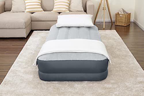 SleepLux Twin Air Mattress Supersoft Snugable Top Extra Durable Tough Guard with Built-in Pillow Raised 15" Airbed with Built in Pump + USB Charger Twin 15", Small, Grey - style: Twin ToughGuard 15"