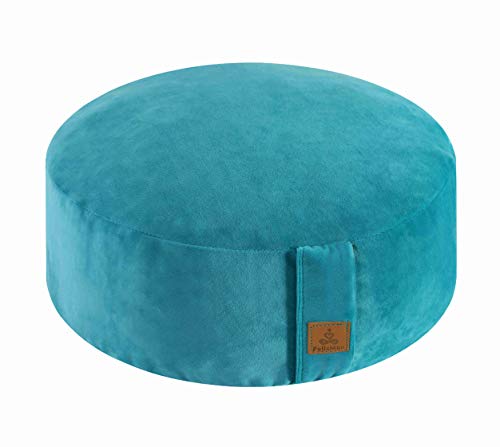 Round Velvet Meditation Pillow D=13"/16" H=5.5" Yoga Bolster Floor Pouf Zafu Buckwheat Meditation Cushion for Sitting on Floor,Removable Organic Cotton Cover Kneeling Pillow - color: Cyan Blue, size: 13"×13"