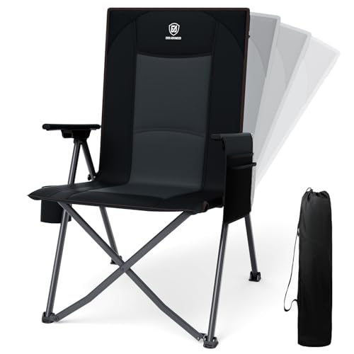 EVER ADVANCED Reclining Camping Chairs for Adult Lightweight, Folding Recliner Chair with Adjustable Back, 4-Level Lounge Chairs, Portable Lawn Chairs for Patio Balcony, Supports 350lbs Black - color: Black, style: Classic
