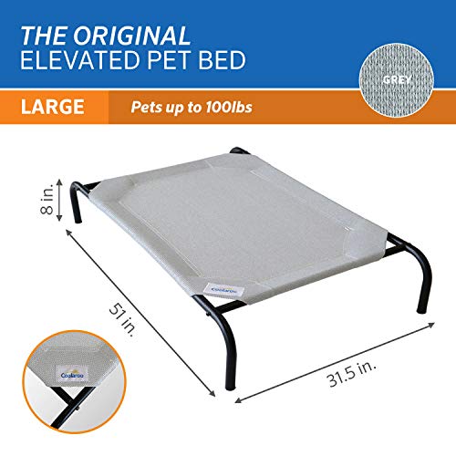 Coolaroo Original Elevated Dog Bed - Breathable Off-The-Ground Pet Bed with Cooling Fabric, Joint Relief & Moisture-Resistant Fabric, 100% Recyclable, Easy Clean, Grey, Large - color: Grey, style: Large Dog Bed