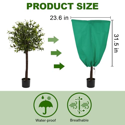 2 Pack Winter Plant Covers Freeze Protection - 23.6"×31.5" Winter Frost Protection Bags for Outdoor Plants with Drawstring, Reusable Anti-Freeze Cloth for Garden & Potted Plants - size: 23.6"×31.5"