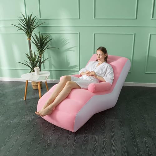 Inflatable Deck Chair with Air Pump, Foldable Lounge Chair for Bedroom and Living Room, Indoor Sofa Lounge with Handrails(Pink) - color: Pink