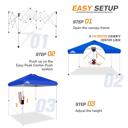 EAGLE PEAK Pop Up Canopy Tent with Wheeled Carry Bag, 8 Stakes, 4 Ropes, Easy Set Up Tent Canopy, 6.6x6.6 ft, Blue - color: Blue, size: 6.6x6.6