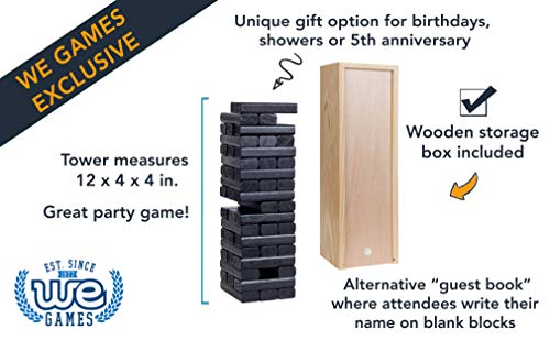 WE Games Wooden Block Stacking Party Game for Adults, Tumble Tower Wedding Guest Book Alternative, Tabletop Games, Includes Storage Case, 12 inches - color: Black
