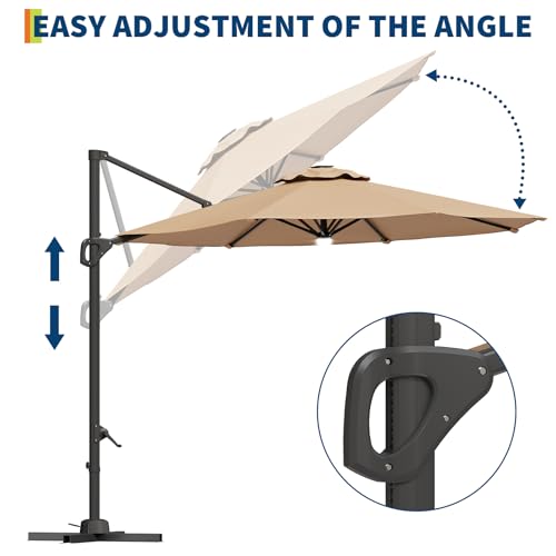 TrailBlaze 10ft Cantilever Patio Umbrella – 360° Rotating Offset Sun Shade with Adjustable Tilt, Waterproof Windproof 600D Oxford Canopy, Heavy-Duty Rustproof Aluminum Frame, Cross Base – Ideal for Garden, Patio, Poolside - color: Brown