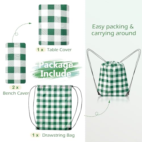 Picnic Table Cover with Bench Covers and Bag, Camping Table Camping Essentials Cover with Elastic Edges(Green) - color: Green