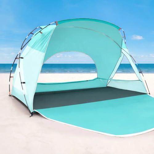 Beach Tent, Portable Sun Shelter for 2/3/4/6-8 Person with UPF 50+ UV Protection, Easy Setup Waterproof Beach Shade Canopy Cabana for Family Outdoor and Picnics, Fishing with Carrying Bag - color: Turquoise Ocean, size: Deluxe 6-Person
