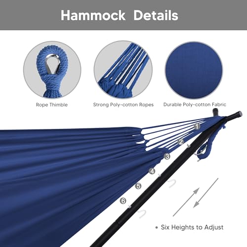 SUNCREAT 2-in-1 Convertible Backyard Fabric Hammock with Stand, Large Hammocks for Outside, Dark Blue - color: A-dark Blue