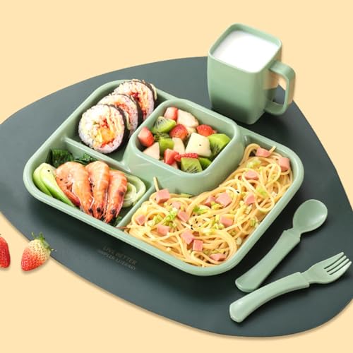 Unbreakable Rectangular Divided Plates for Adults 4 Sections Portion Control Plates Set of 2 Plastic Dinner Plate for Camping Outdoor or Every Day Use - color: Style 2 Green, size: 10.5*8.5 Inch