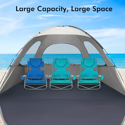 WhiteFang Beach Tent Anti-UV Portable Sun Shade Shelter for 3/4/6/8 Person, Extendable Floor with 3 Ventilating Mesh Windows Plus Carrying Bag, Stakes and Guy Lines - color: Baby's Breath, size: 8 Person