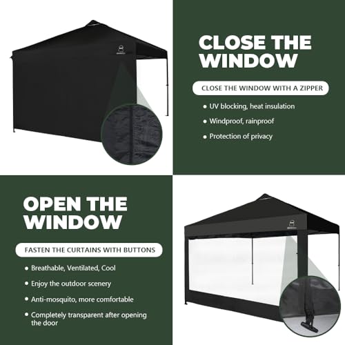 Mesh Sidewall for 10x10 Pop Up Canopy - Straight Leg, Commercial Grade Black Mesh Walls with Windows, 1 Pack Canopy Sidewall Only - color: Black-Window